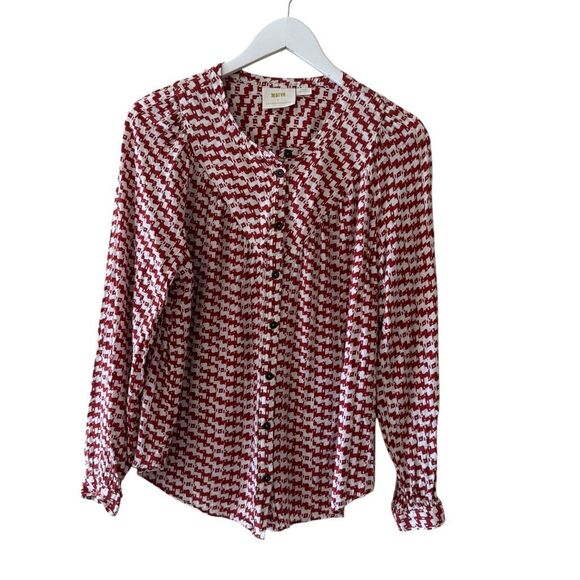 Anthropologie Maeve Avignon Abstract Scotty Dog Print Button Up Top SZ L - Picture 1 of 10